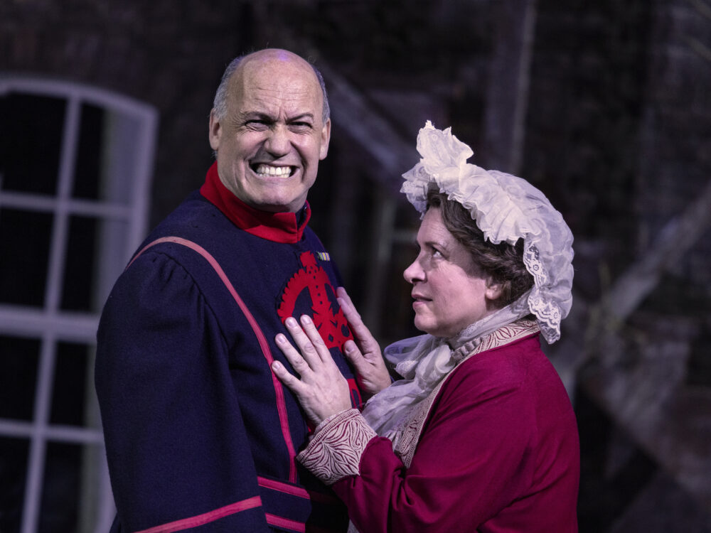 Graeme Broadbent - Sergeant Meryll | Heather Shipp - Dame Carruthers | Photo © Simon Anand}